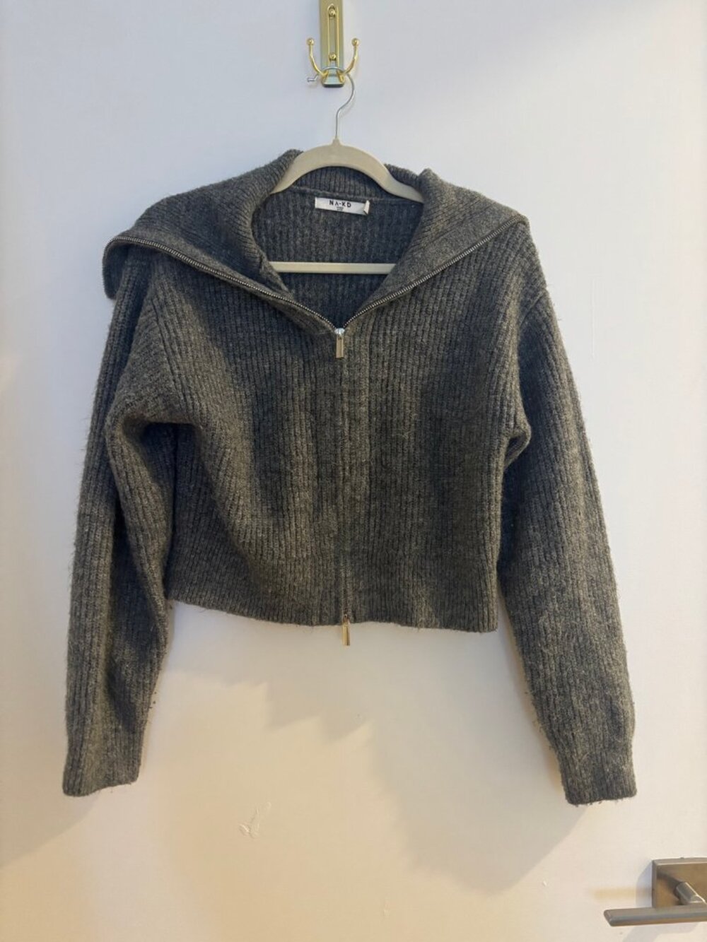 NA-KD foldover sweater zip up in XS